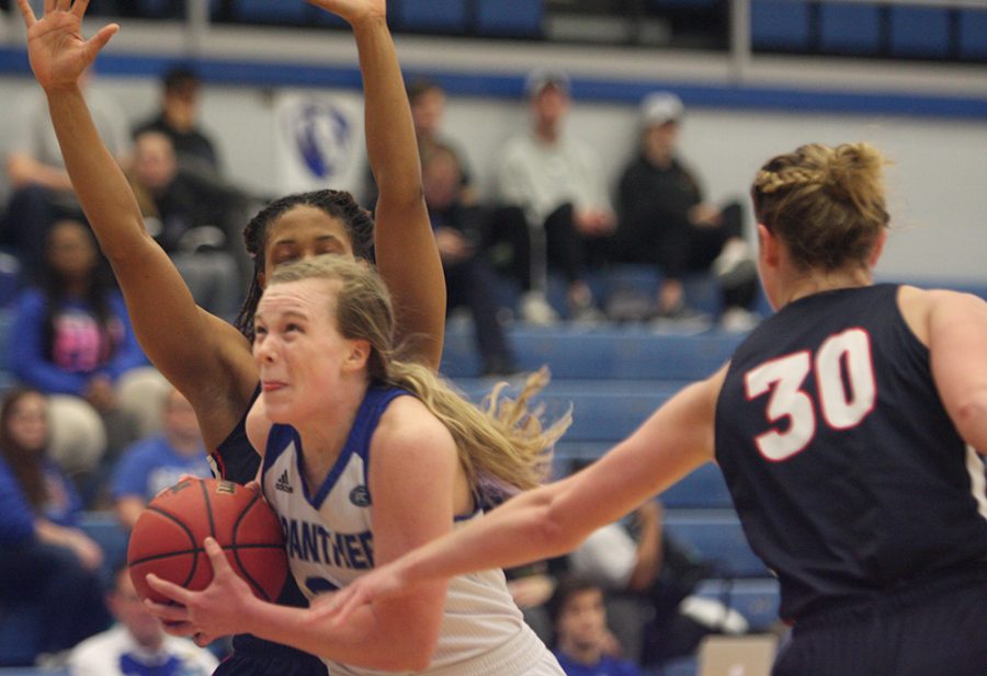 Sophomore Danielle Berry cuts to the basket in the Panthers’ 86-58 loss to Belmont Saturday in Lantz Arena. Berry has started every game for Eastern this season and averages 7.5 points and 4.5 rebounds per game.