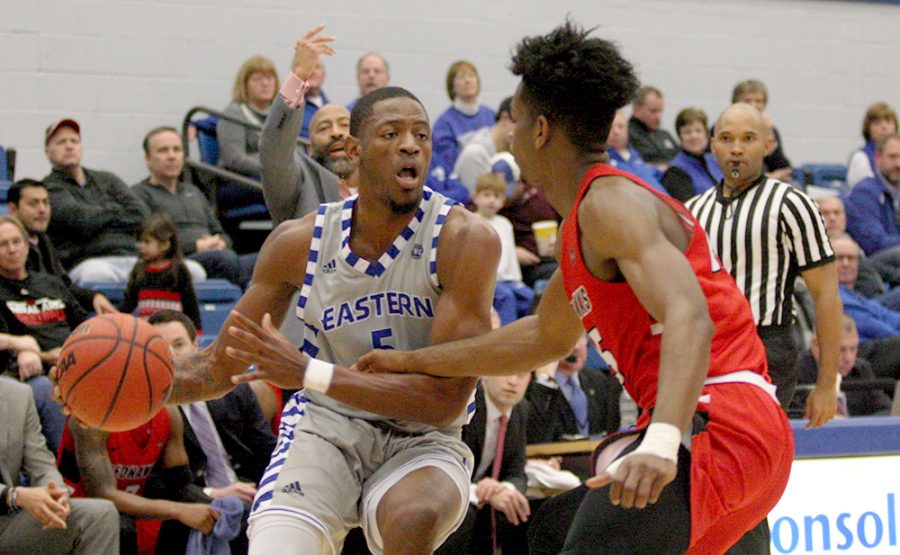 Senior Ray Crossland looks to cut into the lane in the Panthers’ 86-74 loss to Southeast Missouri Jan. 20 in Lantz Arena. Eastern lost 50-47 to Tennessee State Saturday on the road.