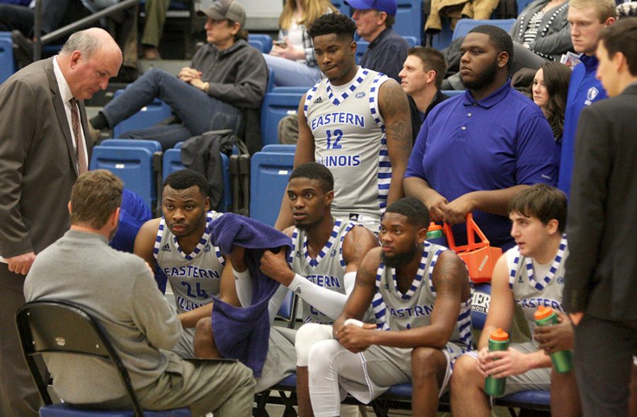 Coach Jay Spoonhour adresses the team during a timeout against Belmont Jan. 13 in Lantz Arena. The Panthers’ season was an up-and-down ride, but they found a way to make the OVC Tournament.