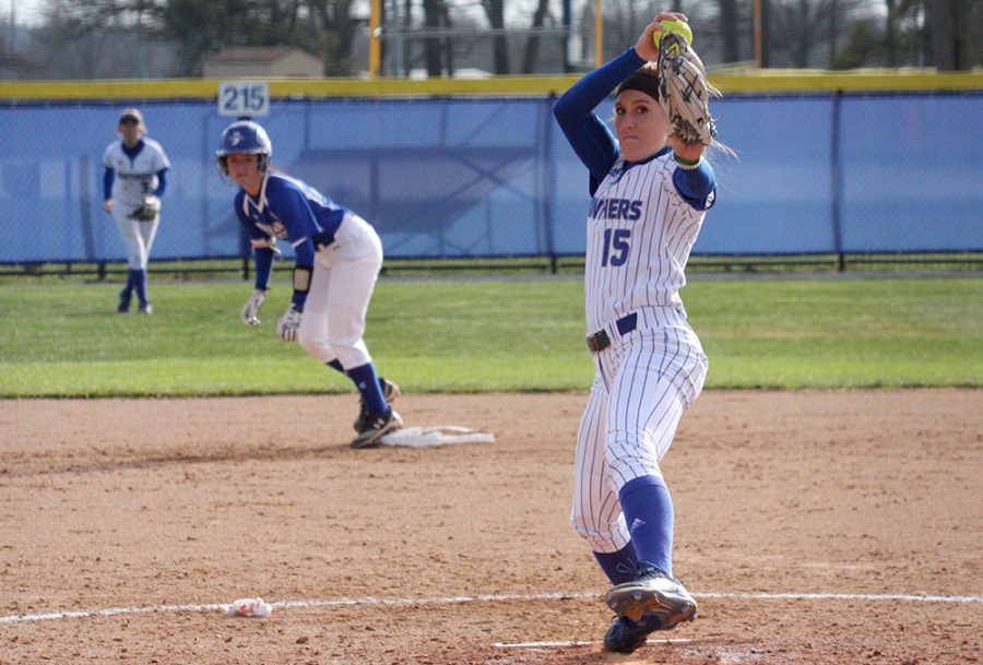 Eastern senior Jessica Wireman throws a pitch in the Panthers 2-0 win over Indiana State Thursday at Williams Field. Wireman threw a complete game shutout to pick up her 12th win of the season and worked her way out of a bases-loaded jam in the sixth inning.