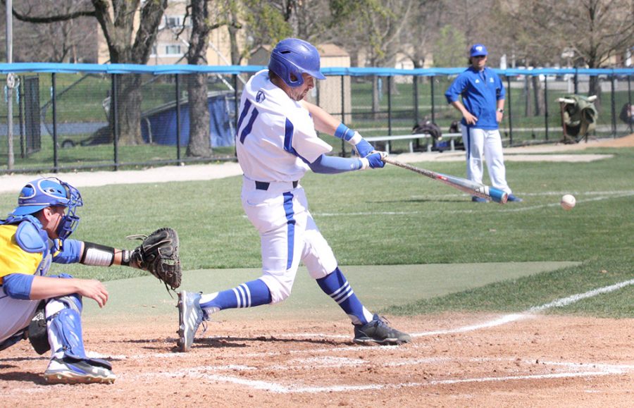 Junior Jimmy Govern connects on a pitch in the Panthers’ win Friday over Morehead State at Coaches Stadium. Eastern dropped the series to the Eagles, losing the second and third game.