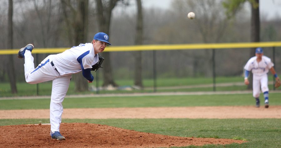 Junior Spenser Dexter pitches the ball Tuesday in Eastern’s 14-11 win over Saint Louis at Coaches Stadium. Eastern hit seven home runs in the win. The Panthers host Robert Morris Wednesday at Coaches Stadium.