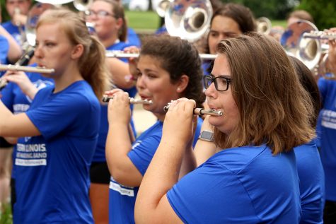 The Panther Marching Band performs for new students on move in day Aug. 16 outside of Andrews Hall.