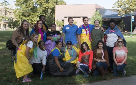 People from the different halls that participated in the ROCFest obstacle course pose for a group photo.