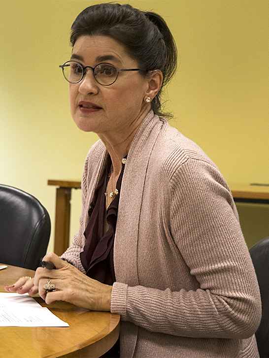 Jeanne Lord, the dean of the College of Health and Human Services, at the Council of Academic Affairs meeting Thursday in Booth Library. She went to the CAA meeting to discuss Passport to Diversity courses.