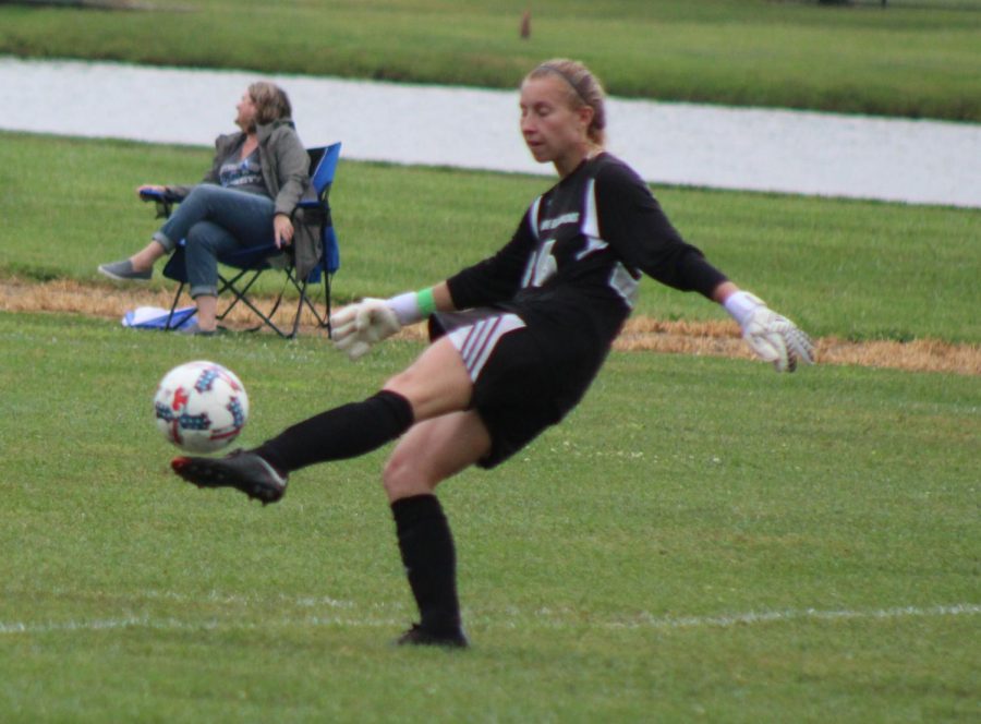 Eastern goalkeeper Sara Teteak clears the ball against Indiana State on Sept. 7. The Panthers lost the match to the Sycamores 3-1.