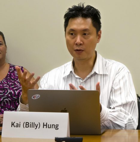 Billy Hung is a member of the Faculty Senate and a biological sciences professor. The senate looked at Unit B faculty participation in Faculty Senate and the possible combination of APERC and STHC.