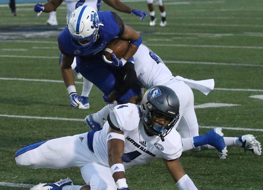 Eastern cornerback Mark Williams brings down an Indiana State ball carrier in a 55-41 loss to the Sycamores in week three. Williams did not play last week against Tennessee Tech, he hopes to be healthy Saturday against Murray State.