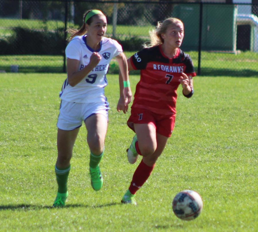 Eastern junior Sarah DeWolf pushes the ball upfield against Southeast Missouri on Oct. 11 at Lakeside Field. The Panthers lost the match 1-0 in overtime.