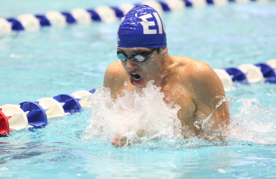 Eastern freshman Jarod Farrow swims in a meet against Saint Louis on Oct. 19 in Lantz Arena. The Panthers travel to Ball State this weekend for a meet.