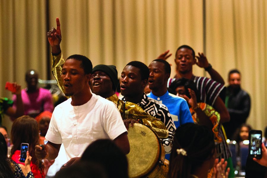 Students from Ghana performed Ghanaian Jama at the 2018 Global Cultural Night Friday in the University Ballroom of the Martin Luther King Jr. University Union.