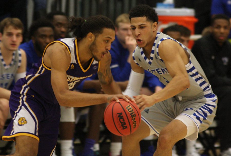Shareef Smith guards a Western Illinois ball handler during the Panthers’ 68-66 victory on Nov. 17 in Lantz Arena. Smith was Eastern’s second-leading scorer with 12 points.