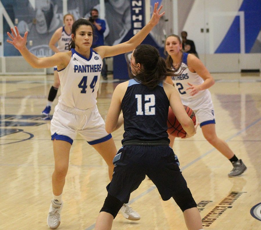 Eastern redshirt-freshman Camino Tellez plays defense on a Oakland City ball handler in the Panthers 102-43 win on Nov.6 at Lantz Arena. The Panthers are 3-3 after losing back-to-back road games last week.