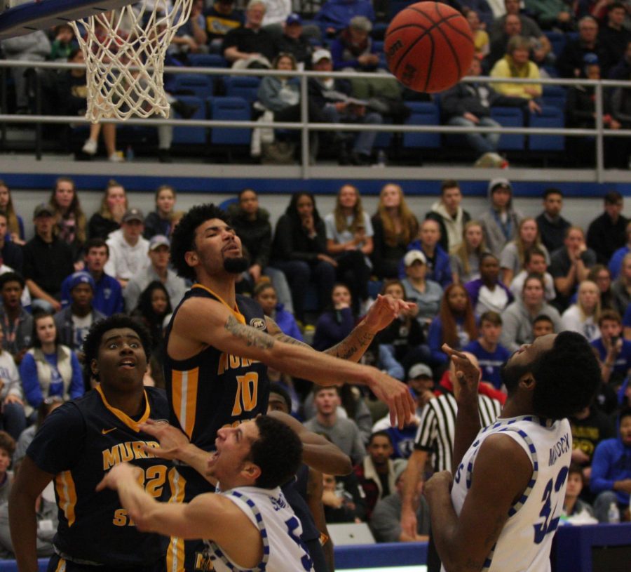 JaQualis Matlock puts up a shot as a Murray State defender tries to block it during Eastern’s 83-61 loss in Lantz Arena Jan. 17.