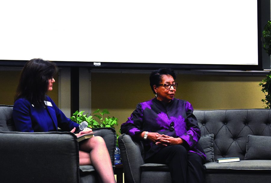 Dr. Loretta Prater (right) gives a presentation at Buzzard Auditorium on Wednesday evening.