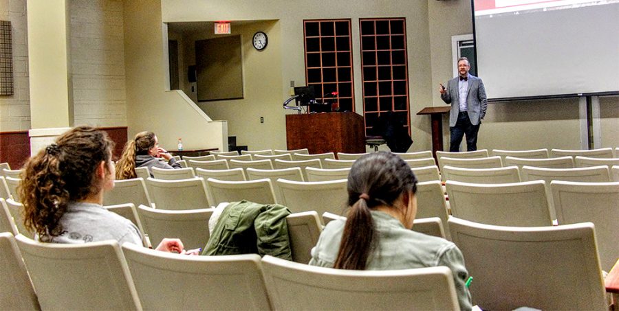 Director of accounting Nicholas Robinson, speaks with the crowd during the Income Tax Workshop Wednesday afternoon in Lumpkin Hall.