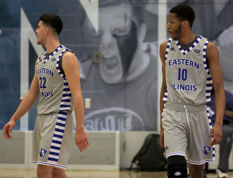 Cam Burrell (10) and Josiah Wallace (22) walk up court in the Panthers 84-78 loss to Morehead State on Feb. 2 in Lantz Arena. The Panthers have lost five of their last seven games.