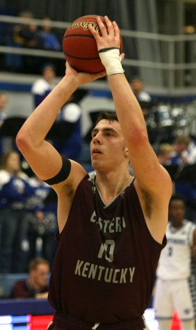 Nick Mayo shoots a free throw in Eastern Kentucky’s 67-66 loss to Eastern on Jan. 31. Mayo leads the Ohio Valley Conference with 141 made free throws.