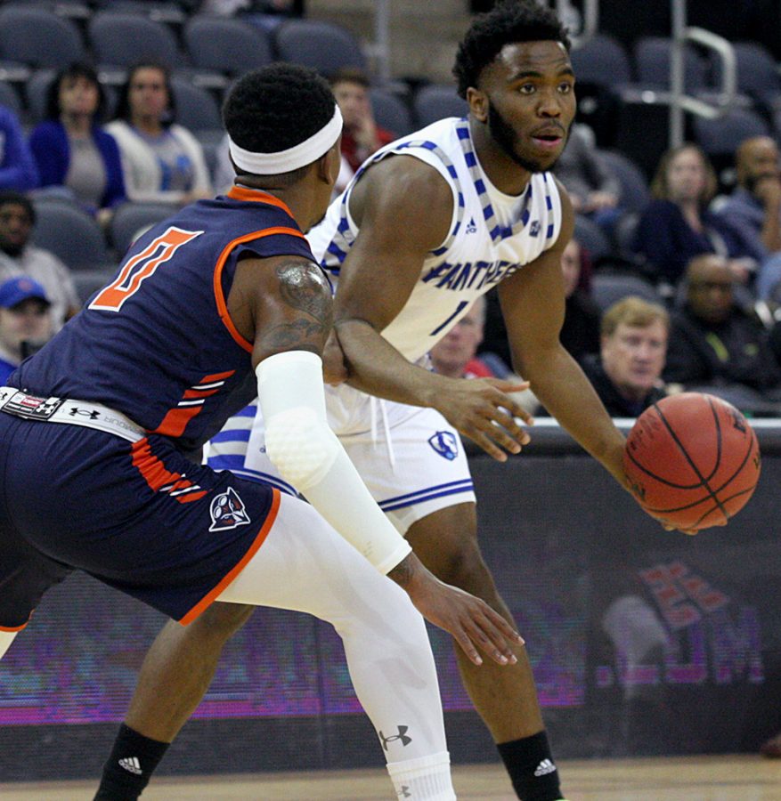 Easterns Kashawn Charles surveys the court in Easterns 78-71 loss against Tennessee-Martin Wednesday night in Evansville.