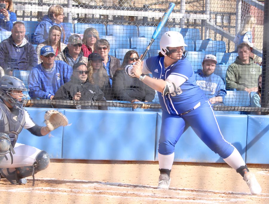 Eastern’s Haley Mitchell stands at the plate during the Panthers 7-4 loss to Murray State on March 22 at Williams Field. Eastern is 9th in the OVC with a 1-3 conference record.