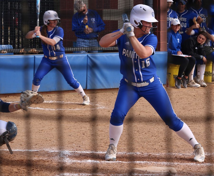 JJ Bullock | The Daily Eastern News
Eastern’s McKenna Coffman stands at the plate in the Panthers’ 7-4 loss to Murray State on March 22. Eastern lost all four of its conference games this past weekend.