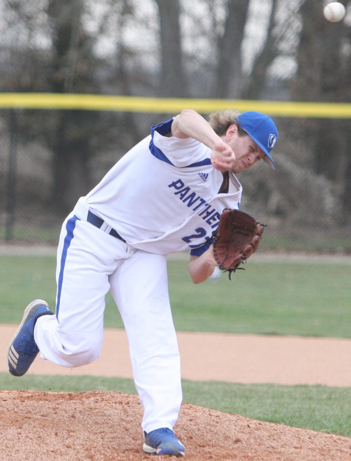 Jesse Wainscott throws a pitch during Eastern’s 11-1 victory over Illinois College April 3 at Coaches Stadium. Wainscott earned his second victory of the season with the win.