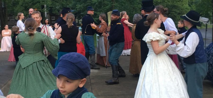 Dancers at the Lincoln Log Cabin Civil War Ball mix and mingle during the Broom Dance on June 15.