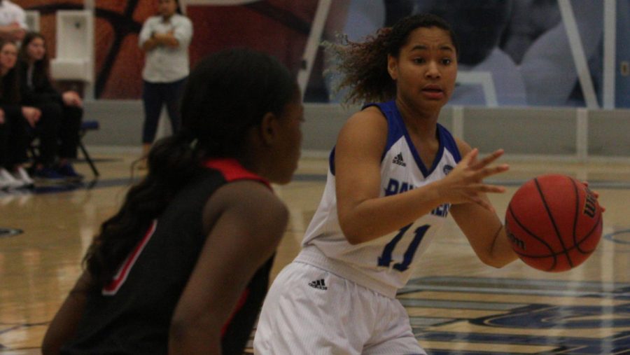 Eastern guard Karle Pace runs the offense in the Panthers game against Jacksonville State Feb. 28. Pace had 13 points in the game, which Eastern won 52-49.