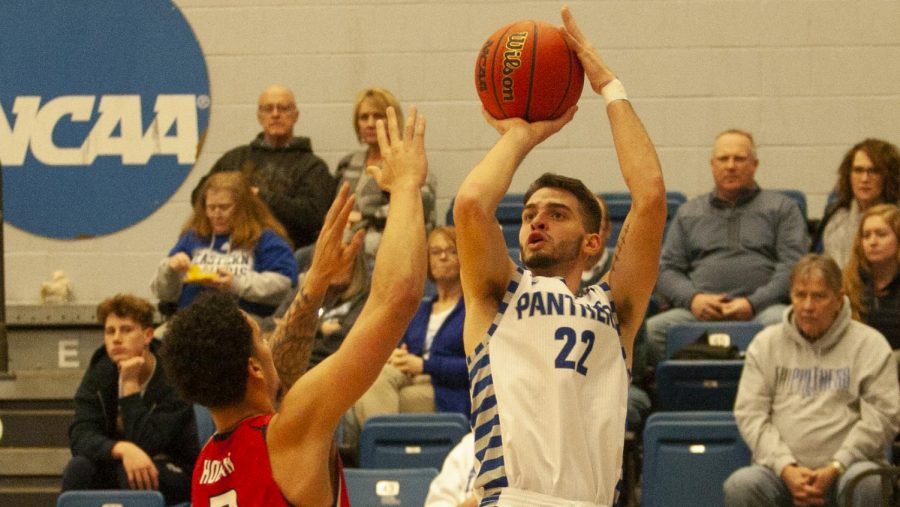 Eastern guard Josiah Wallace shoots a jumper from the baseline against Southeast Missouri Jan. 25 in Lantz Arena. Wallace scored 11 points and the Panthers won the game 61-59.