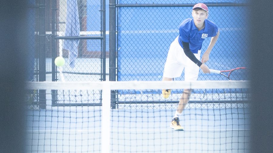 Max Pilipovic-Kljajic nails a serve to his opponent and completes his follow-through last September at Easterns Darling Courts. The Panthers play three more road matches this weekend. 