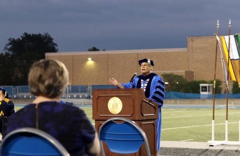 ASHANTI THOMAS | THE DIALY EASTERN NEWS
University President David Glassman speaks to students and faculty at the beginning of First Night. First Night is an annual tradition welcoming students onto campus the night before classes begin.