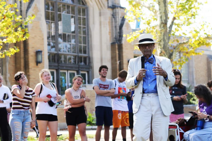 Brother Jed takes his turn to preach after his wife, Sister Cindy, on Sept. 13. He explains stories about his life and answers questions from students.