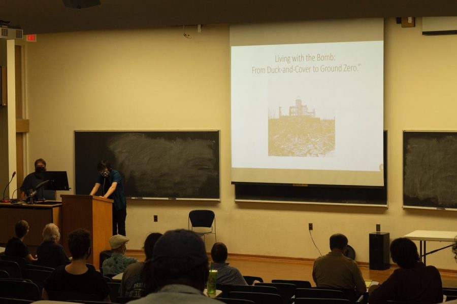 Dannie Otto and Barbara Shenk present Living With the Bomb: From Duck-and-Cover to Ground Zero in the Coleman Hall Auditorium.