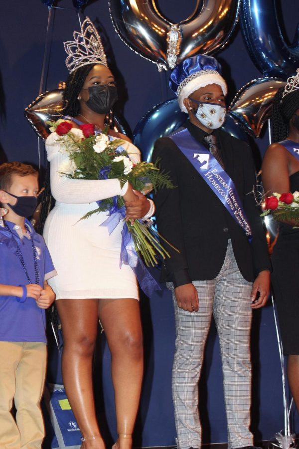 Homecoming King and Queen Jerimiah Boyd-Johnson, a senior political science major, and Jacqueline Williams, a senior kinesiology major are honored with the rest of the Homecoming Court. Homecoming Coronation held Monday night in the MLK Union Grand Ballroom. Williams said when it was announced that she won, she couldn’t believe she had won and that she stood there shocked for a moment. 