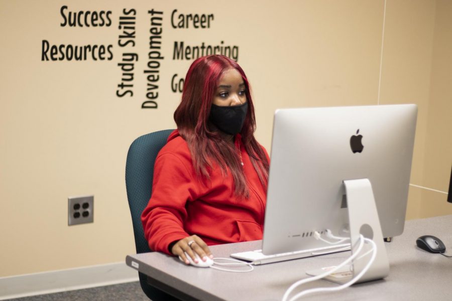 Jada Laws, a junior economics major, does work in the TRIO Student Support office.