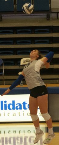 Eastern outside hitter Elisavet Papageoriou winds up for a kill attempt in a match against Morehead State on Oct. 22 in Lantz Arena. Papageorgiou had 4 block assists and 5 digs in the match, which Eastern lost 3-0. 