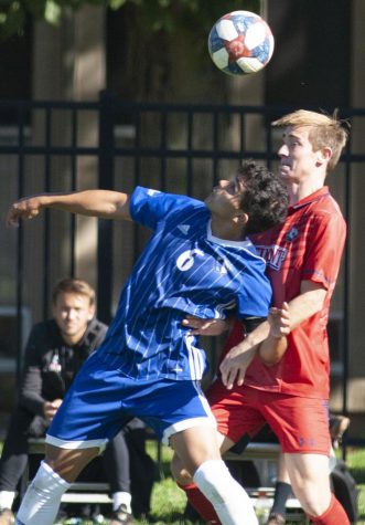 Eastern midfielder Jonas Castelhano gets in position to head the ball against Belmont on Oct. 26 at Lakeside Field. Eastern lost the match 2-0.