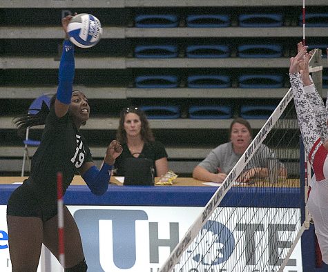 Eastern outside hitter Danielle Allen connects on a kill attempt in a match against Southeast Missouri on Oct. 9 in Lantz Arena. Allen had 5 kills in the match, which Eastern lost 3-0.