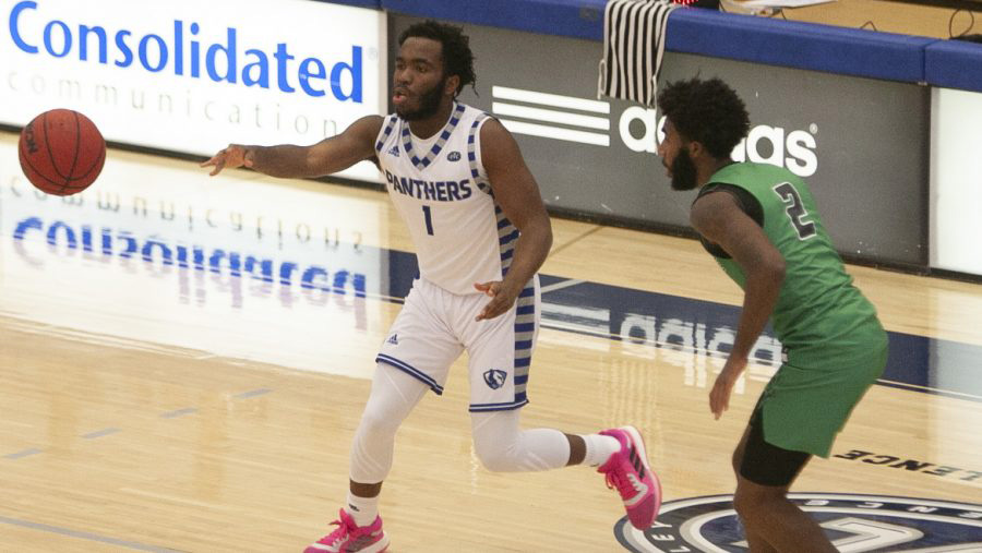 Eastern guard Kashawn Charles makes a pass to his right in a game against Chicago State in Lantz Arena on Dec. 3, 2020. The Panthers won the game by a score of 78-56. 