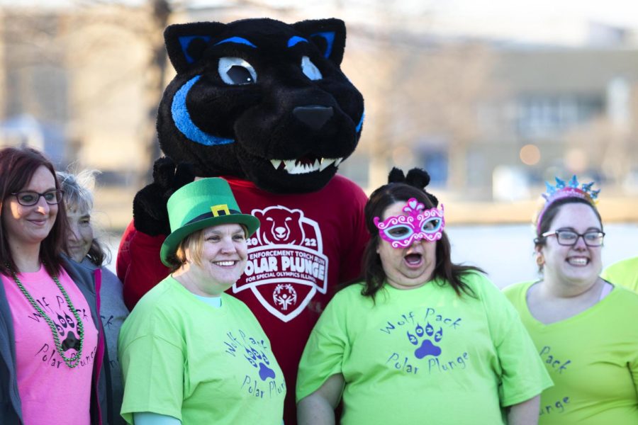 The Wolf Pack team poses for a photo at the 2022 Law Enforcement Torch Run Polar Plunge for the Special Olympics Illinois on Sunday, Feb. 27, 2022.