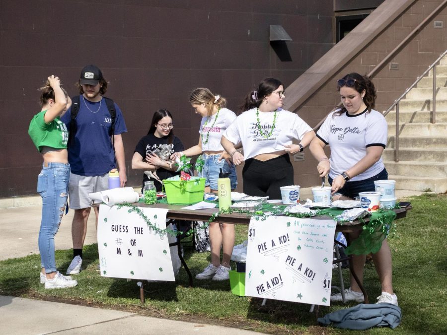 Kappa Delta Sorority kicked off their annual Shamrock Week, March 21 through March 25, with their Pie a Kappa Delta event in order to raise money to support Prevent Child Abuse America and the Children’s Advocacy Center on Monday afternoon in front of the Mellin Steps in the Library Quad.