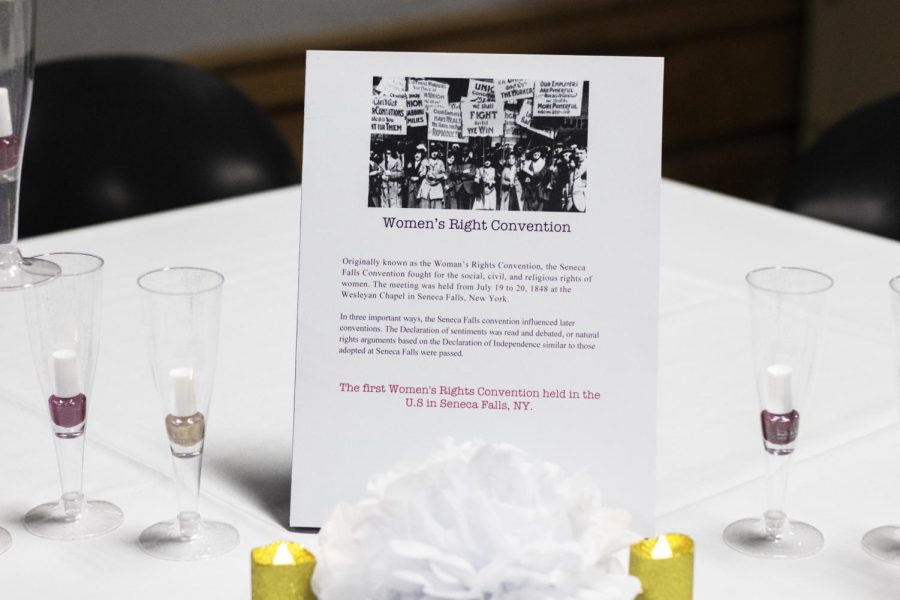 Displays about Women’s History that were later used for a Kahoot game with complementary nail polish and champagne glasses for the Poetry-ish Women’s History Month event.