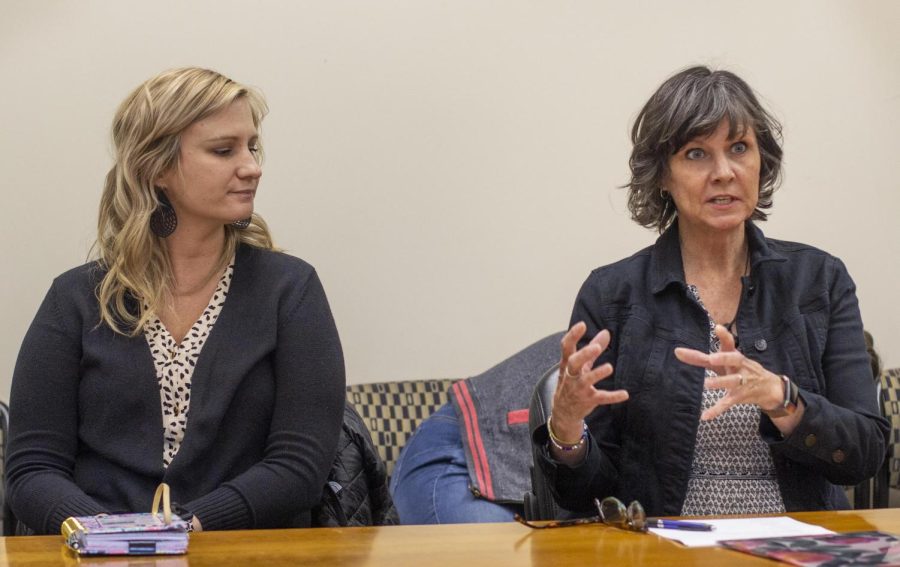 Megan Cotner, instructor of public health and nutrition, and Mikki Sherwood, department chair of human services and community leadership present a new course proposal for a class called Interprofessional Education in Collaborative Health and Human Services to the Council of Acadmic Affairs Thursday afternoon in the Witters Conference Room. 