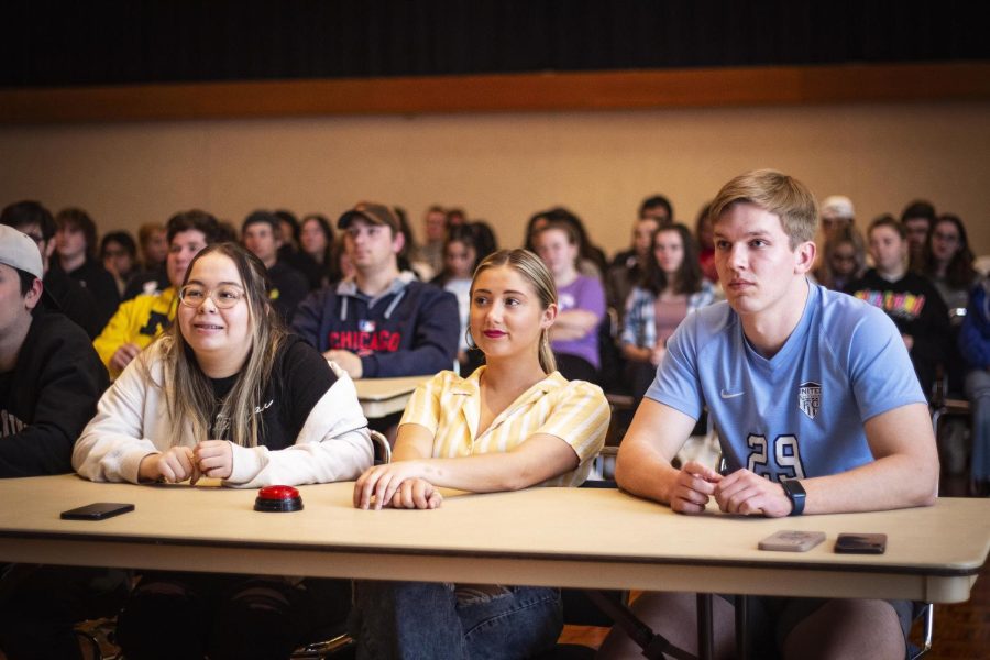 On the second day of greek Week 2022, Sigma Nu Fraternity,  and Sigma Kappa Sorority join together to compete in a game of Jeopardy Tuesday night in the Grand Ballroom of Martin Luther King Jr. University Union at Eastern Illinois University in Charleston, Ill.