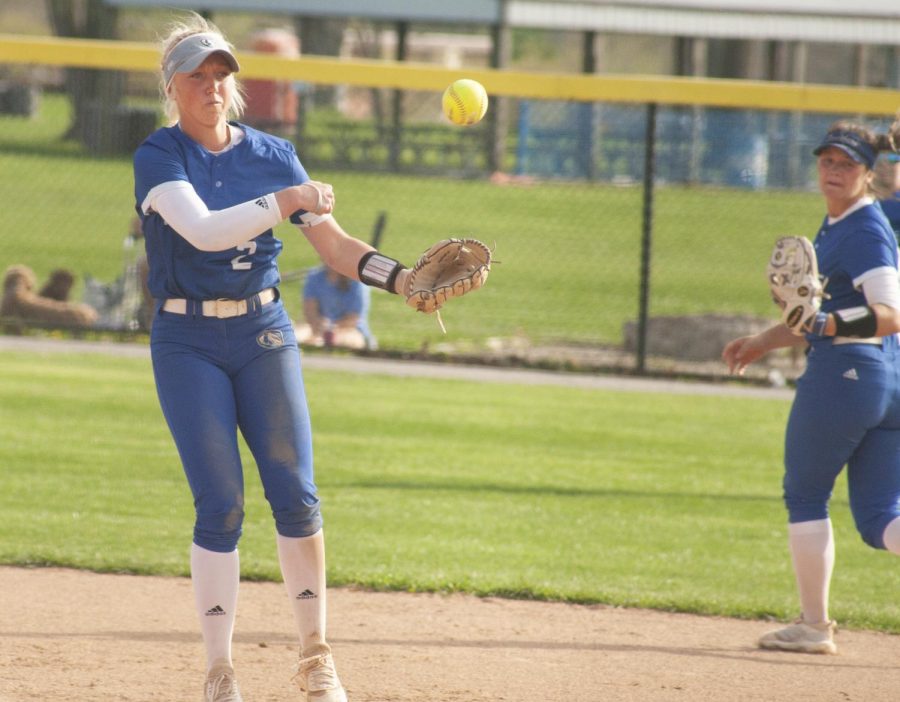 Eastern shortstop Megan Burton throws to first after fielding a ground ball in game two of a doubleheader against Austin Peay April 23 at Williams Field. Eastern lost the game 4-3 to the Governors. 