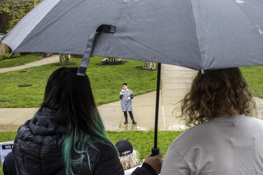 The rain didnt stop protesters from sharing personal stories and opinions on the Supreme Court’s draft opinion that indicates support for overturning Roe v. Wade during the Defend Roe! Emergency Rally at the Mellin Steps Thursday afternoon.