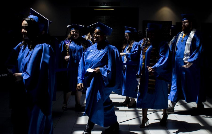 The Eastern graduating class of 2022 gathered in the Student Recreation Center before the start of the commencement ceremony in Lantz Arena Saturday afternoon.