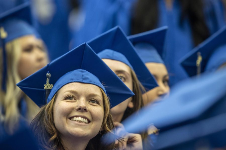 Graduates walk into Lantz Arena shortly before the start of the Eastern Class of 2022 graduation ceremony in Lantz Arena Saturday afternoon.
