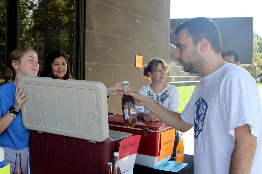 Students sell different flavors of jarritos soda including pineapple, mandarin and strawberry in celebration of Latino Heritage Month Thursday, September 15 outside of the Doudna Fine Arts Center.