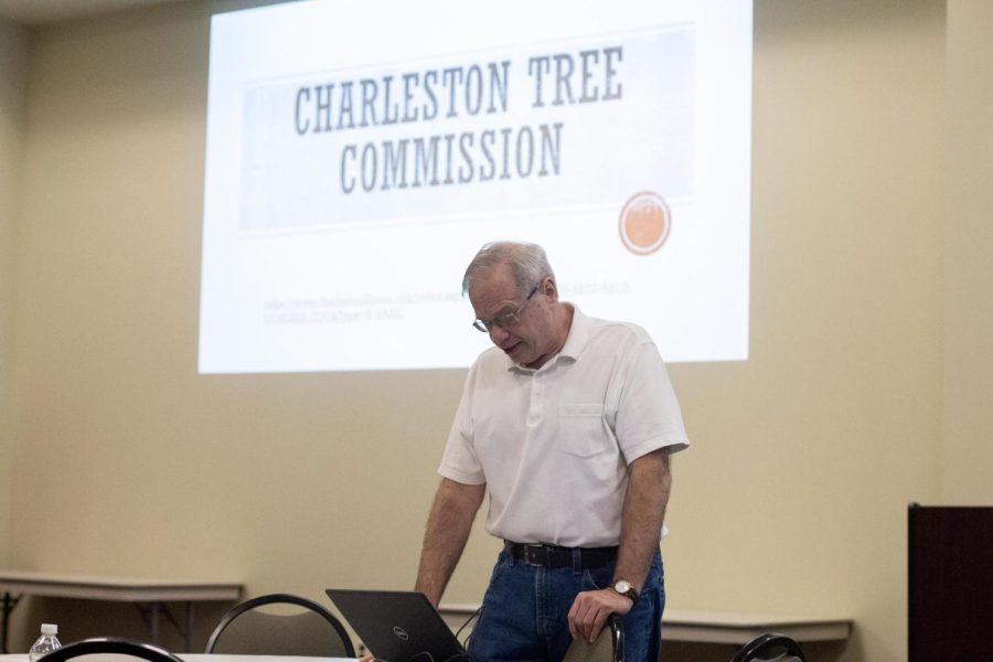 Kenton Macy, a retired USDA-NRCS biologist, along with the Charleston Tree Commission, talk about how they plant trees in Charleston for the new Charleston rec area at the Charleston Carnegie Public Library.